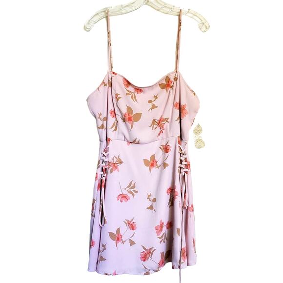 Altar'd State Coquette Dress Pink Peach Floral Whimsy Fairy Lace Mini Size L NWT - Picture 1 of 9
